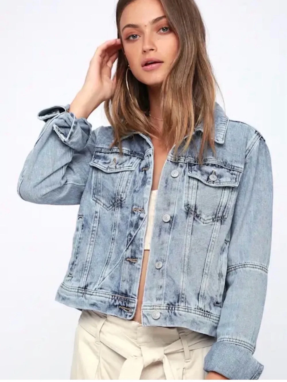 Free People Light Wash Cropped Denim Jacket